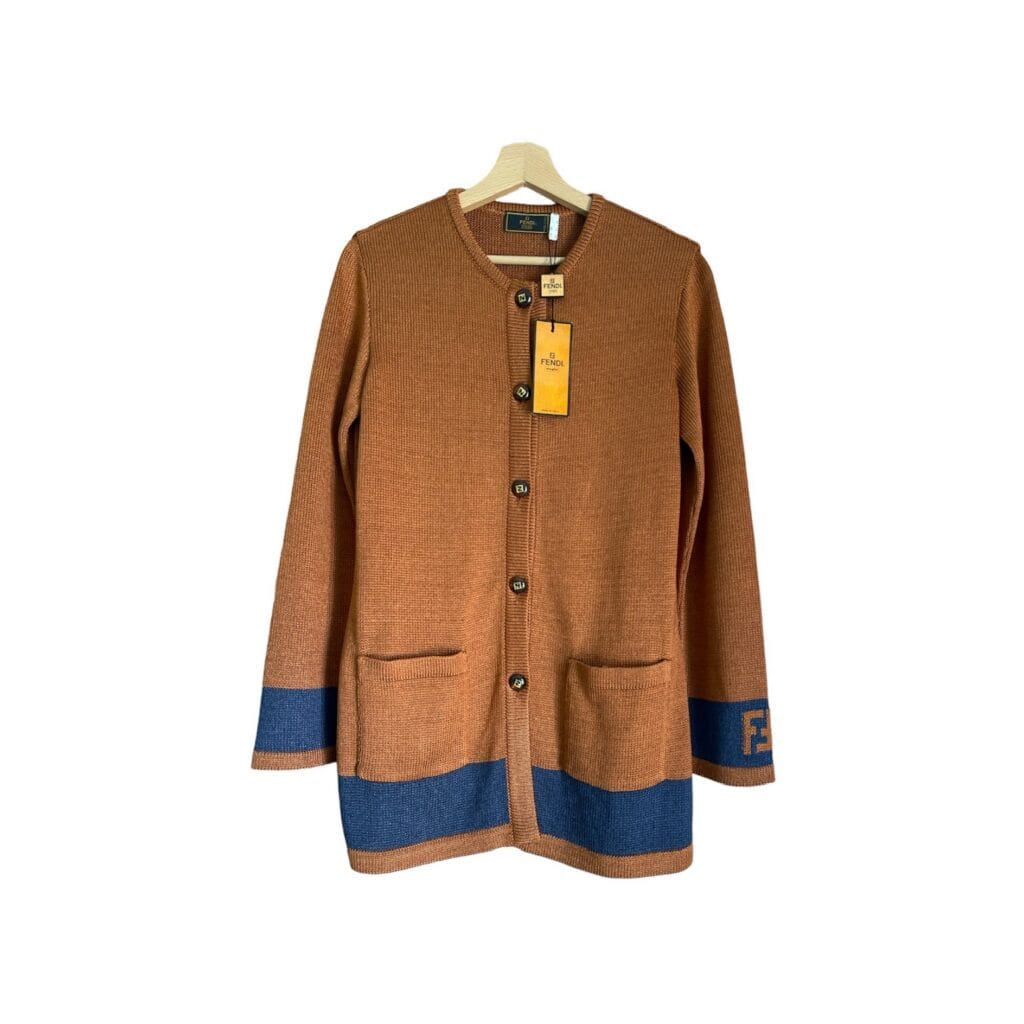 Cardigan lungo Fendi NUOVO con Cartellino Donna M color Rame Blu Viscosa maglione giacca