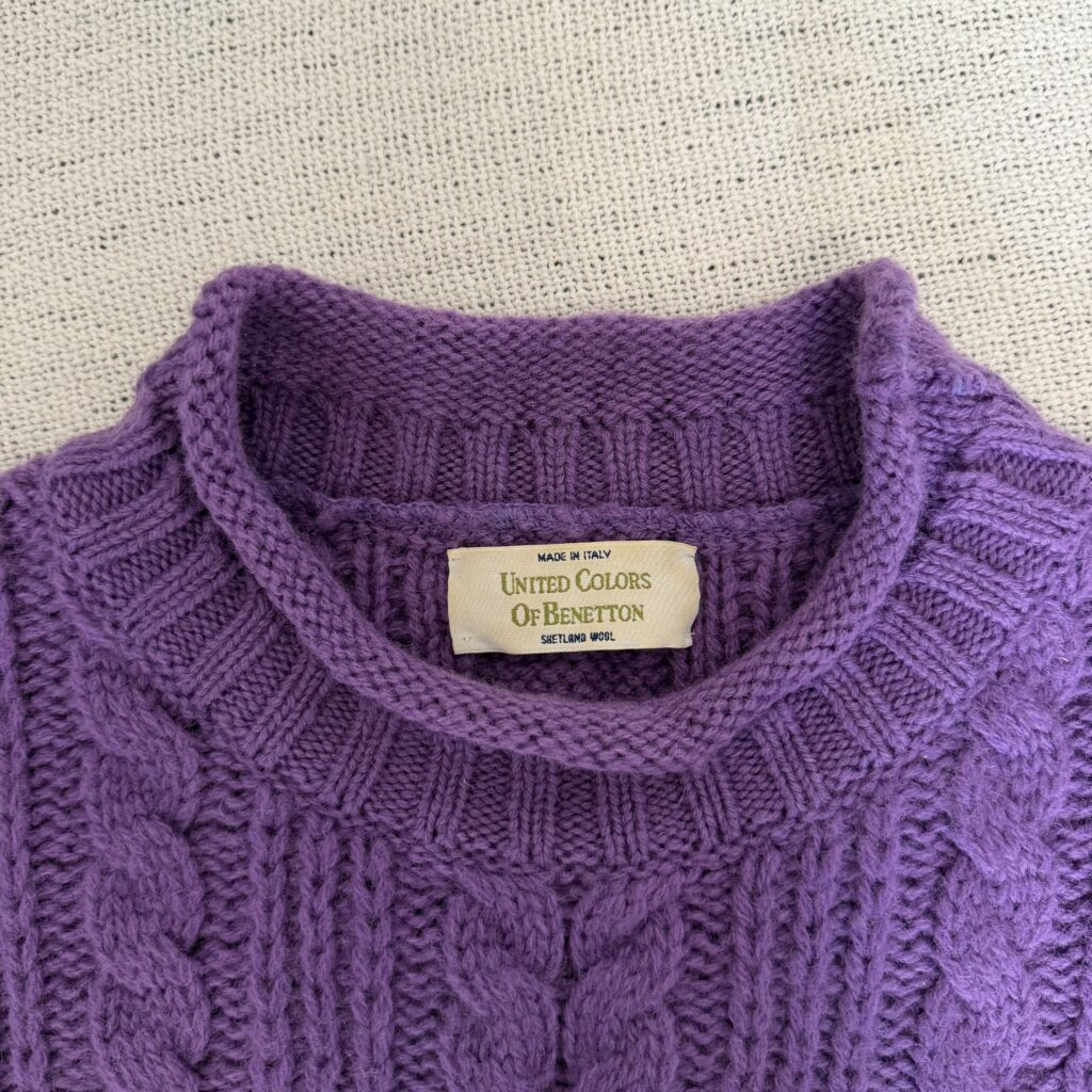 Maglione a treccia Benetton Donna L Viola 100_ Lana Shetland pullover