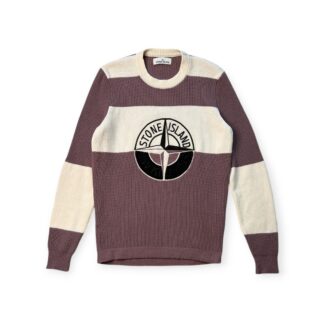 Maglione Stone Island maglia spessa Uomo M Lilla Bianco con logo frontale Lana Pullover