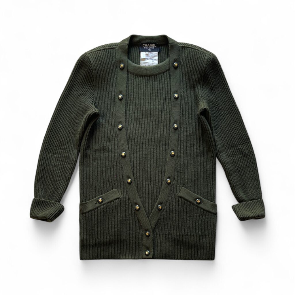 Maglione lungo Chanel Donna 46 IT – L Verde Lana Merino Pullover stile cardigan