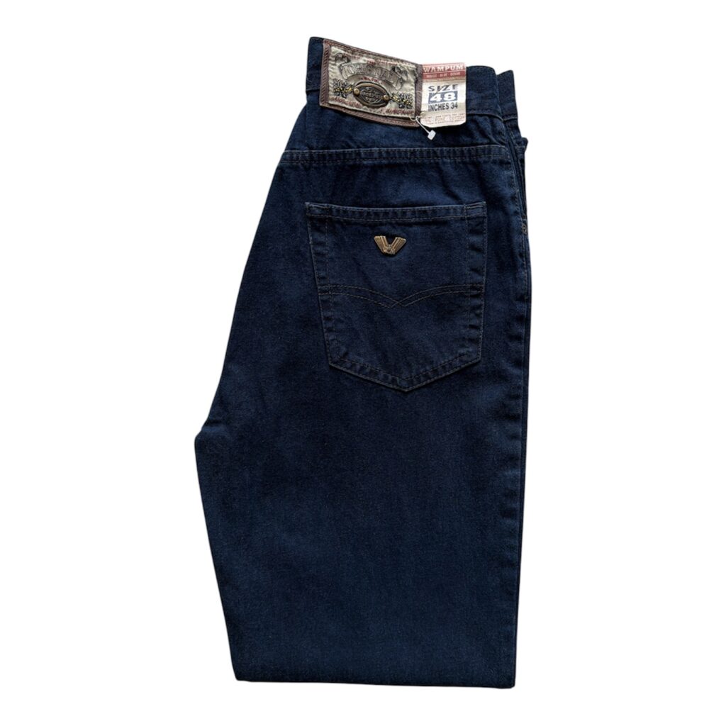 Jeans Baggy Vintage Wampum NUOVO con Cartellino Donna 44 IT – 38 FR ( 38 cm ) M Blu lavaggio scuro Denim Cotone