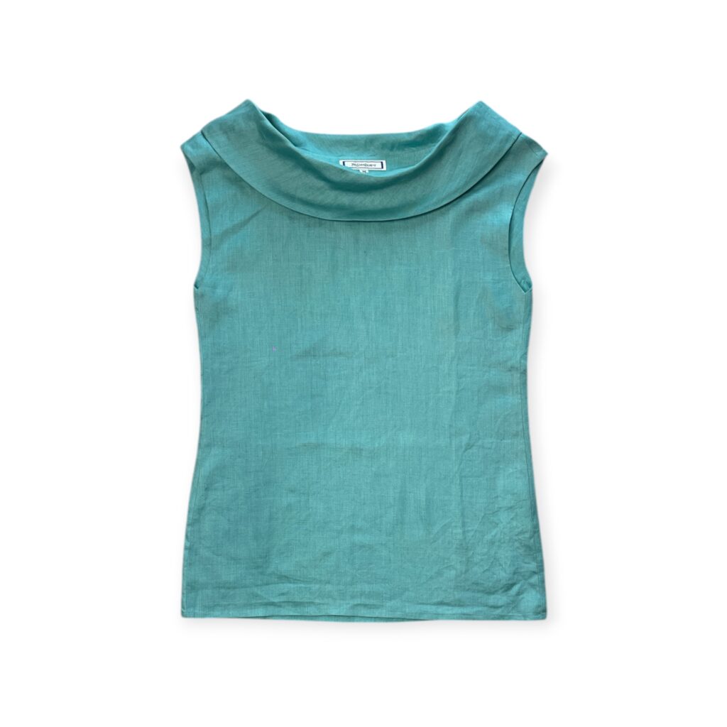 Canottiera Yves saint Laurent Donna 44 IT – M Turchese Lino t-shirt maglietta