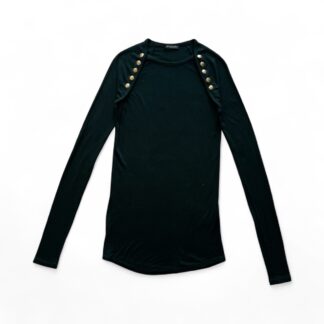 Maglia lunga Balmain Donna 40 IT – 36 FR – S Verde con bottoni Oro Viscosa T-shirt Vestito Abito Mini