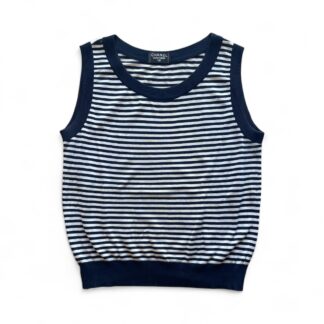 Canottiera Chanel Donna 46 IT – L righe Blu Bianco Cotone t-shirt maglietta