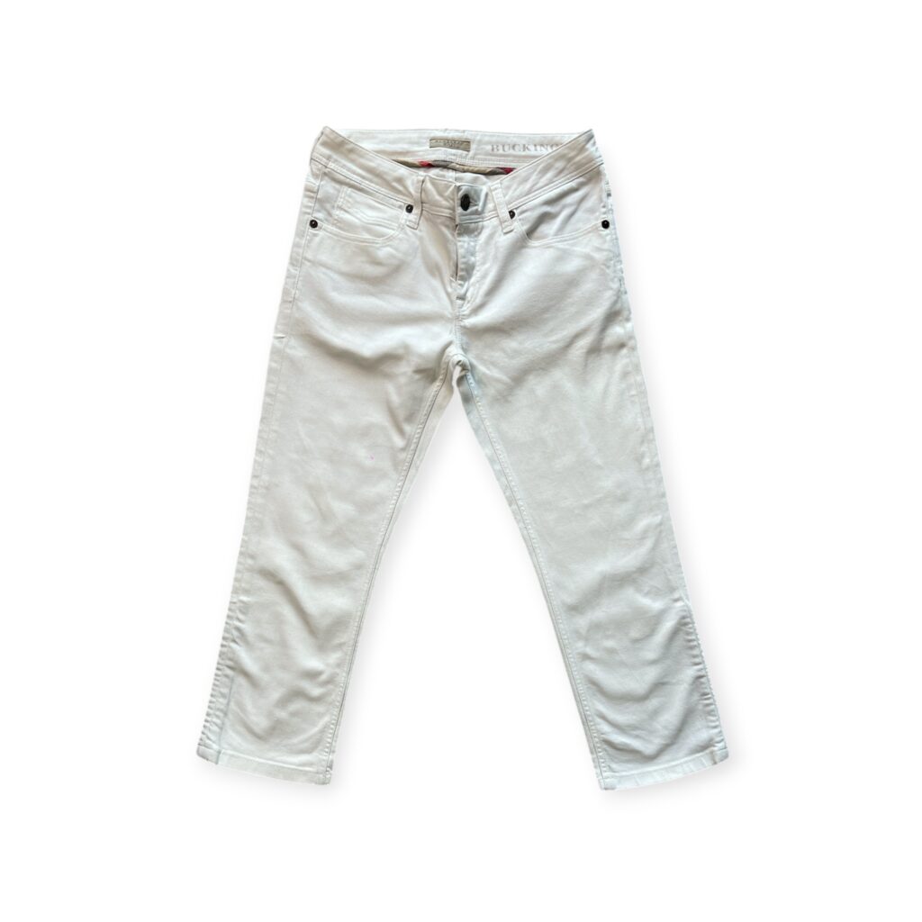 Jeans Burberry Donna 42 IT – 36 FR ( 36 cm ) M Slim Bianco Denim Cotone Pantaloni
