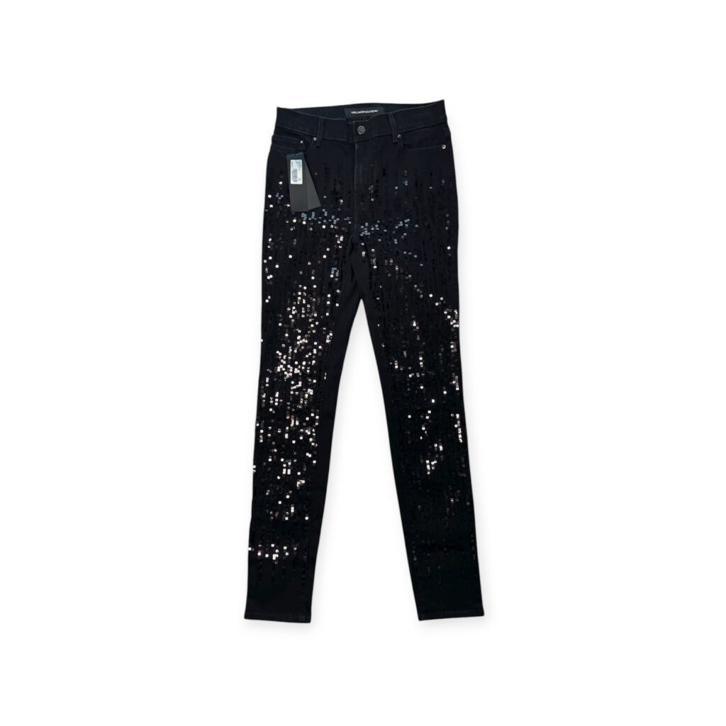 Jeans Karl Lagerfeld NUOVO con Cartellino Donna 42 IT – 37 FR ( 37 cm ) M Nero con paillettes Denim cotone pantaloni