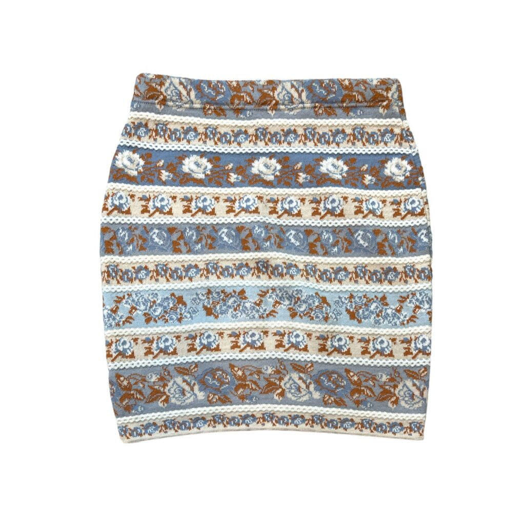 Gonna Kenzo Donna 42 IT – 36 FR ( 36 cm ) M Fantasia Fiori Beige Azzurro Rame Misto Lana