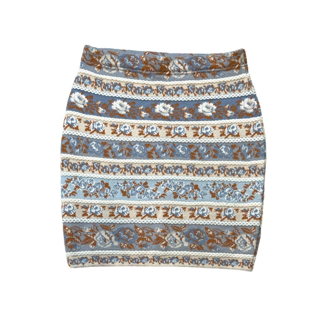 Gonna Kenzo Donna 42 IT – 36 FR ( 36 cm ) M Fantasia Fiori Beige Azzurro Rame Misto Lana