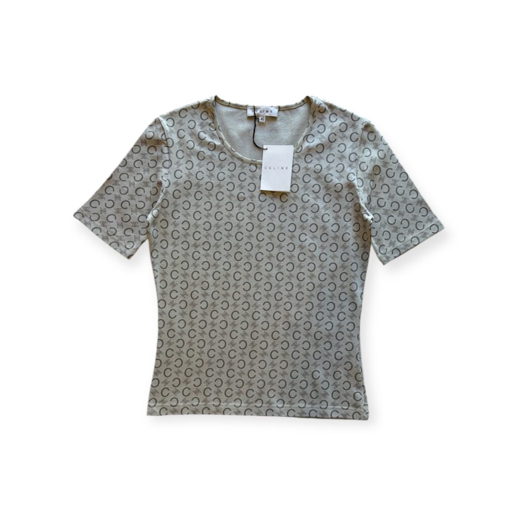 T-shirt Celine NUOVO Con Cartellino Donna 40 IT – S  M Beige con Logo Cotone Maglietta manica corta