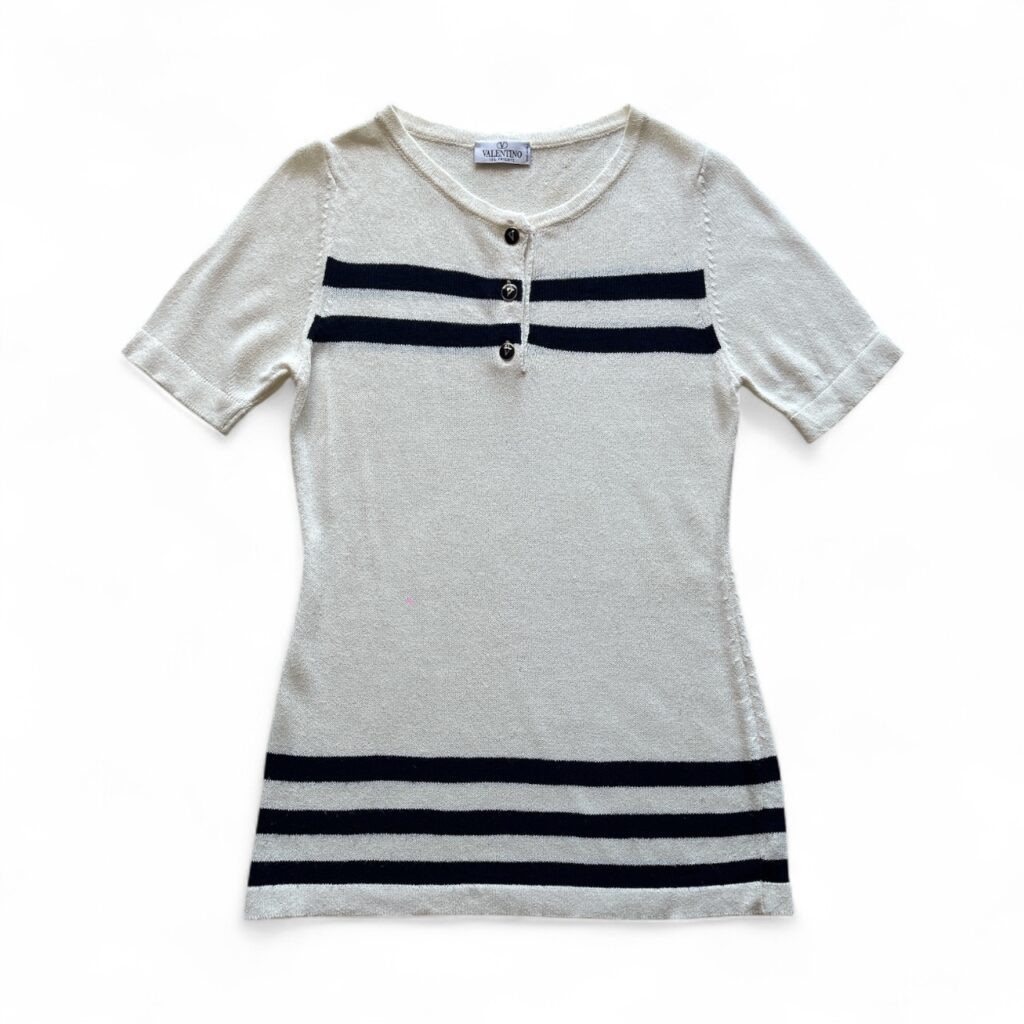 Maglia lunga Valentino Garavani Donna 42 IT – M Crema Blu Navy Viscosa T-shirt Vestito Abito Mini