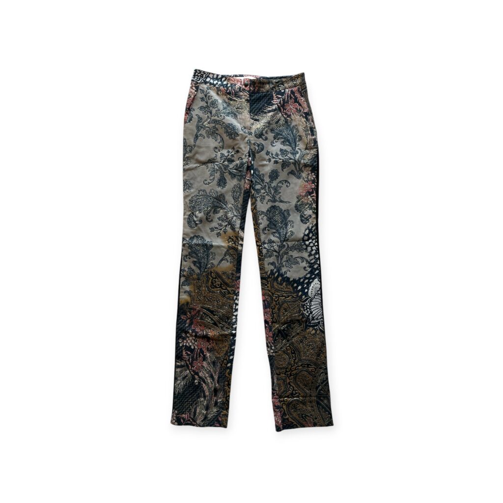 Pantaloni Roberto Cavalli Donna 40 IT – 35 FR ( 35 cm ) S Rosa Nero Beige fantasia fiori Velluto Cotone