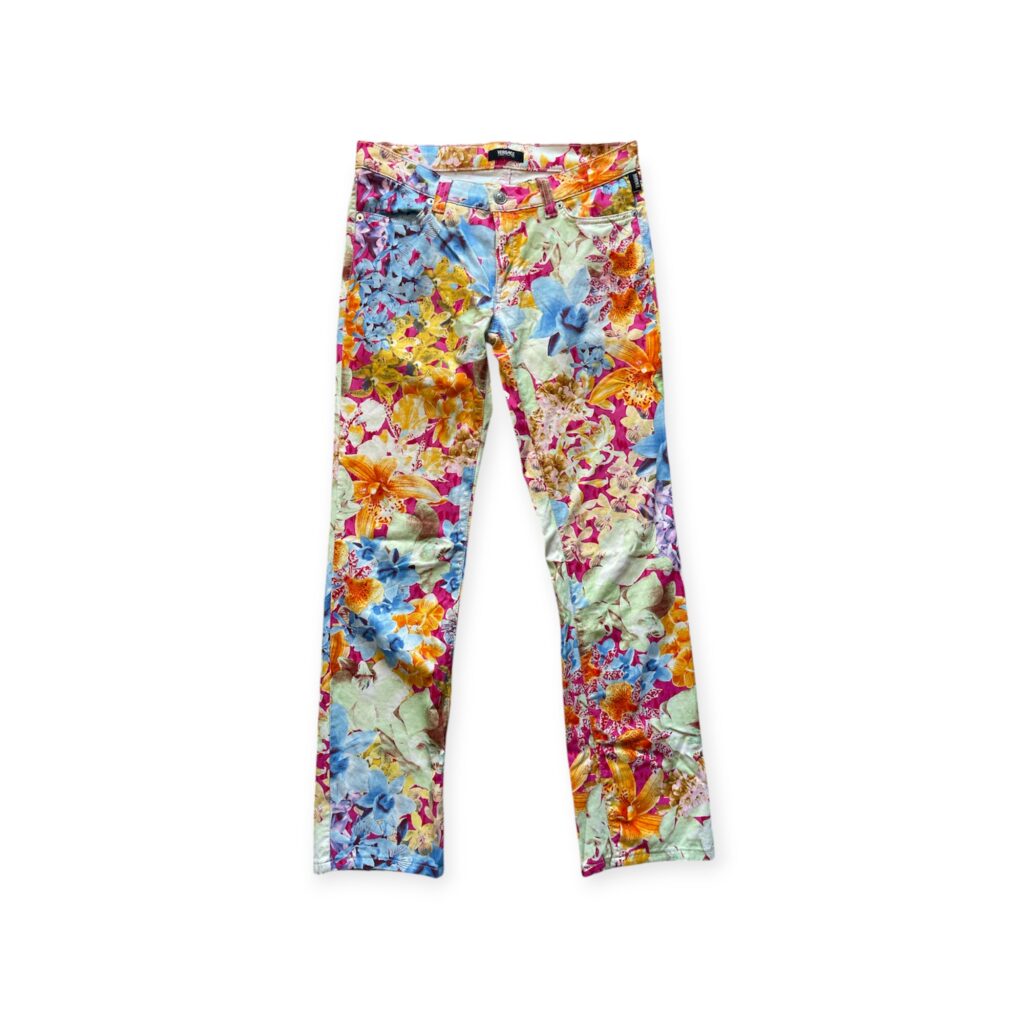 Pantaloni Versace Donna 42 IT – 36 FR ( 36 cm ) M fiori Multicolore Cotone