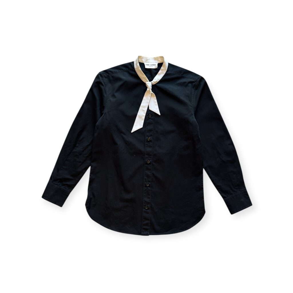 Camicia Saint Laurent Paris Donna 40 IT – S Nero con colletto Bianco cotone Manica lunga
