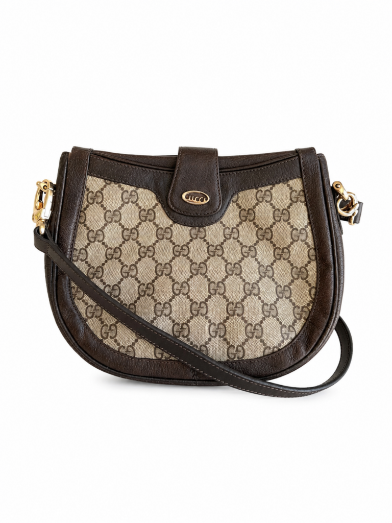 Borsa a spalla tracolla GUCCI crossbody marrone brige logo monogram GG pelle di cinchialino