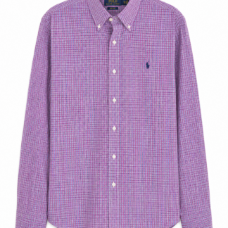Camicia Polo Ralph Lauren Uomo S Comfort Quadri Blu Viola Bianco Cotone Manica lunga