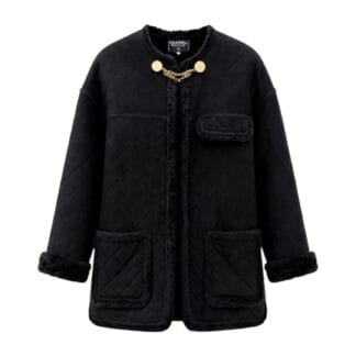 Montone Shearling Chanel Boutique Pelle trapuntato matelassé nero Bottoni dorati Rue Cambon Paris 1988 Karl Lagerfeld cappotto giubbotto pelliccia