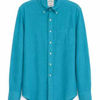 Camicia Brooks Brothers Uomo M slim azzurro turchese Lino manica lunga