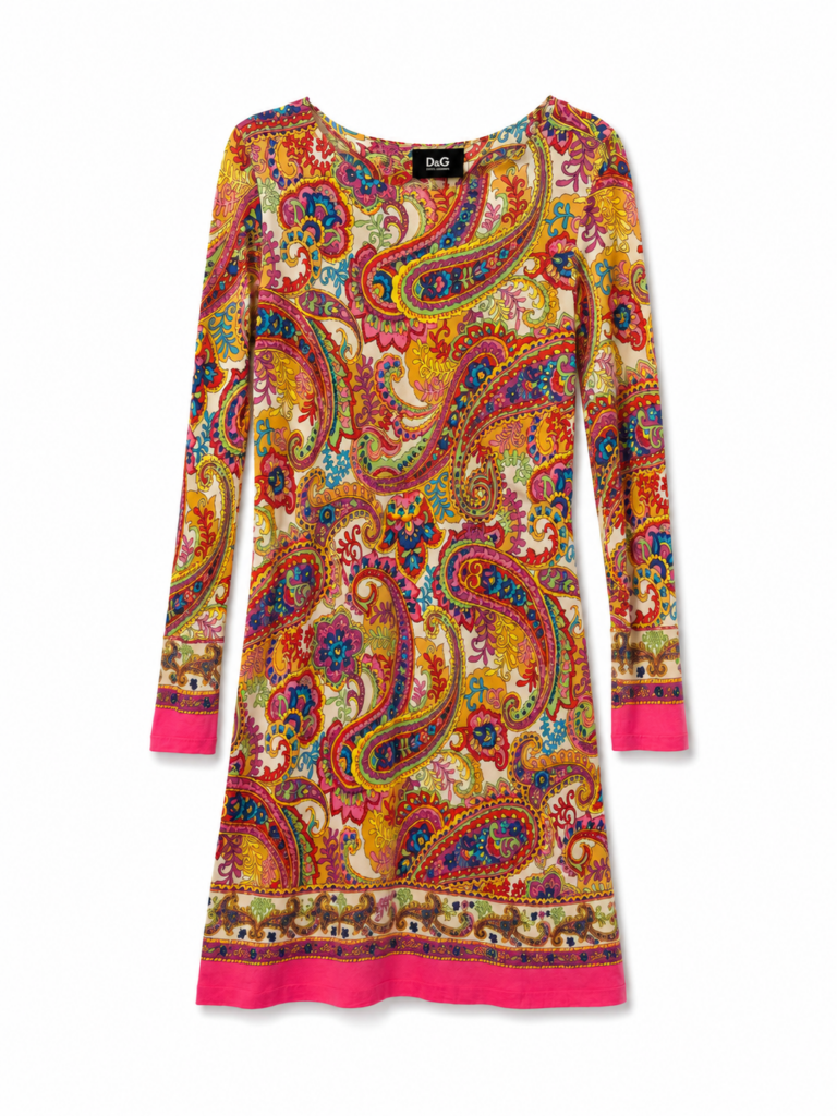 Vestito Dolce & Gabbana Donna 46 IT – L fantasia Paisley Multicolore Viscosa abito midi manica lunga
