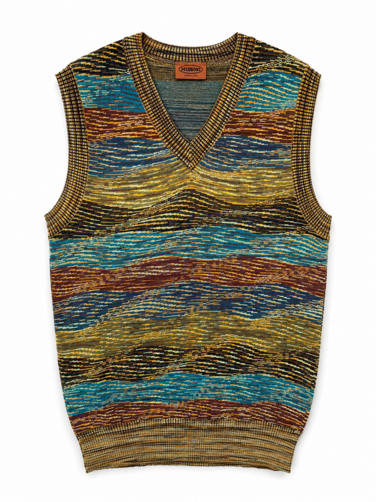 Gilet a maglia Missoni Uomo L Fantasia Multicolore misto Cotone Maglione pullover