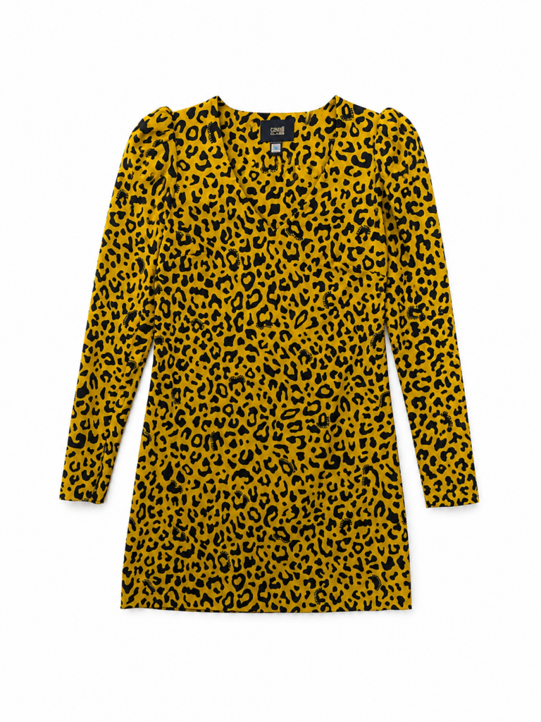 Vestito Roberto Cavalli Class Donna 44 IT – M fantasia animalier retro multicolore Cotone abito midi manica lunga