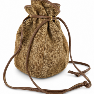 Borsa a spalla Borbonese Bisaccia con tracolla Beige Marrone Pelle di tapiro monogram Logo