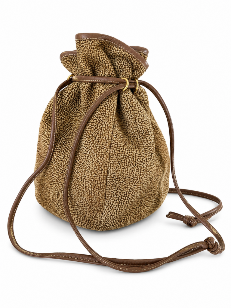 Borsa a spalla Borbonese Bisaccia con tracolla Beige Marrone Pelle di tapiro monogram Logo