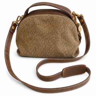Borsa a spalle Borbonese Sexy Bag Small con tracolla Beige Marrone Pelle di tapiro monogram Logo a mano