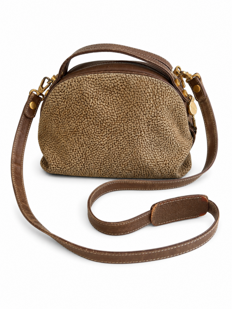 Borsa a spalle Borbonese Sexy Bag Small con tracolla Beige Marrone Pelle di tapiro monogram Logo a mano