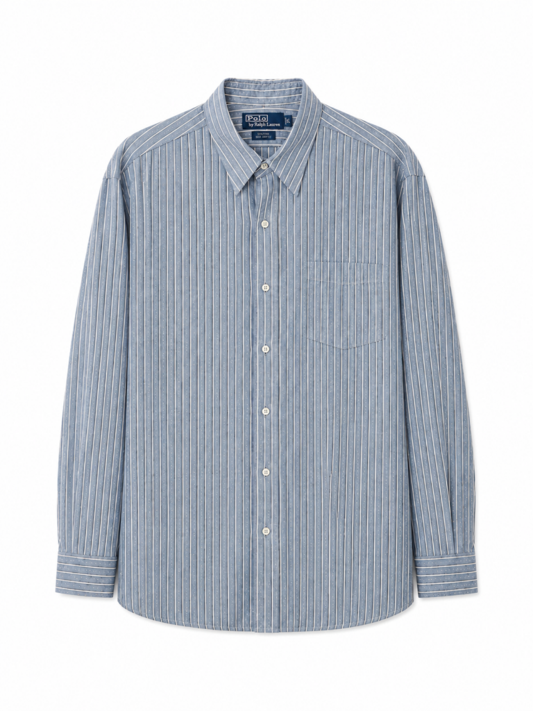 Camicia Polo Ralph Lauren Uomo XL fantasia righe Verde acqua Bianco Cotone Manica Lunga