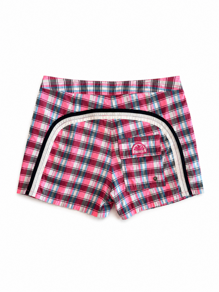 Costume Sundek Uomo S Quadri Rosa fluo Bianco Azzurro Sintetico Pantaloncini Shorts Bagno