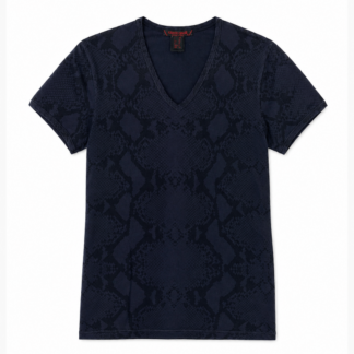 T-shirt Roberto Cavalli Uomo M Slim Blu Navy stampa animalier pitone Cotone Manica corta Maglietta