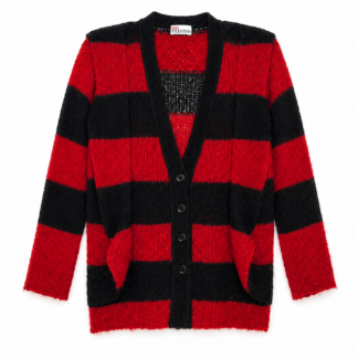 Maglione Cardigan Red Valentino Garavani Donna 44 IT – M righe Rosso Nero misto Lana e Alpaca pullover