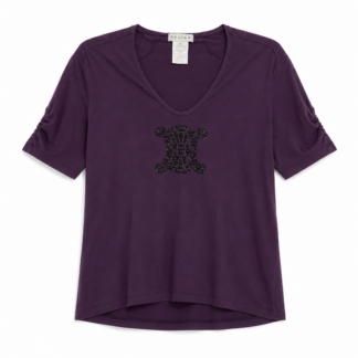 T-shirt Celine Donna L aderente ( Ok M ) Viola con Strass Logo Cotone Maglietta manica corta