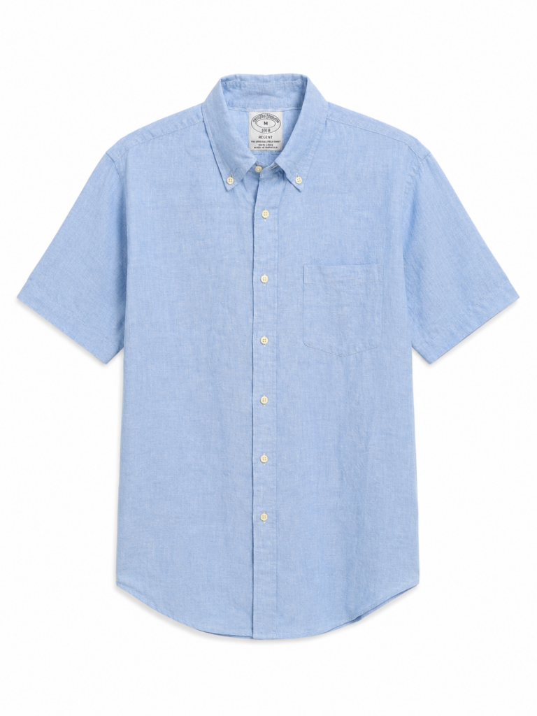Camicia Brooks Brothers Uomo M azzurro Lino manica corta