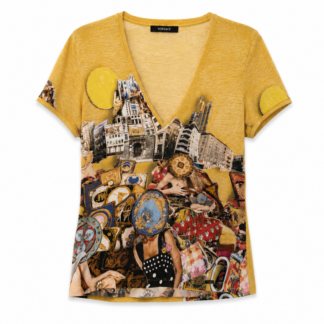 T-shirt Versace Donna M fantasia Giallo Multicolore Cotone manica corta Maglietta