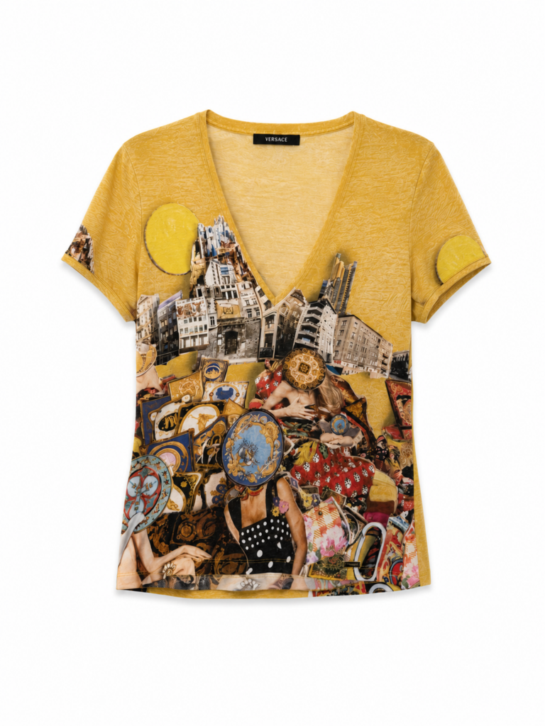 T-shirt Versace Donna M fantasia Giallo Multicolore Cotone manica corta Maglietta