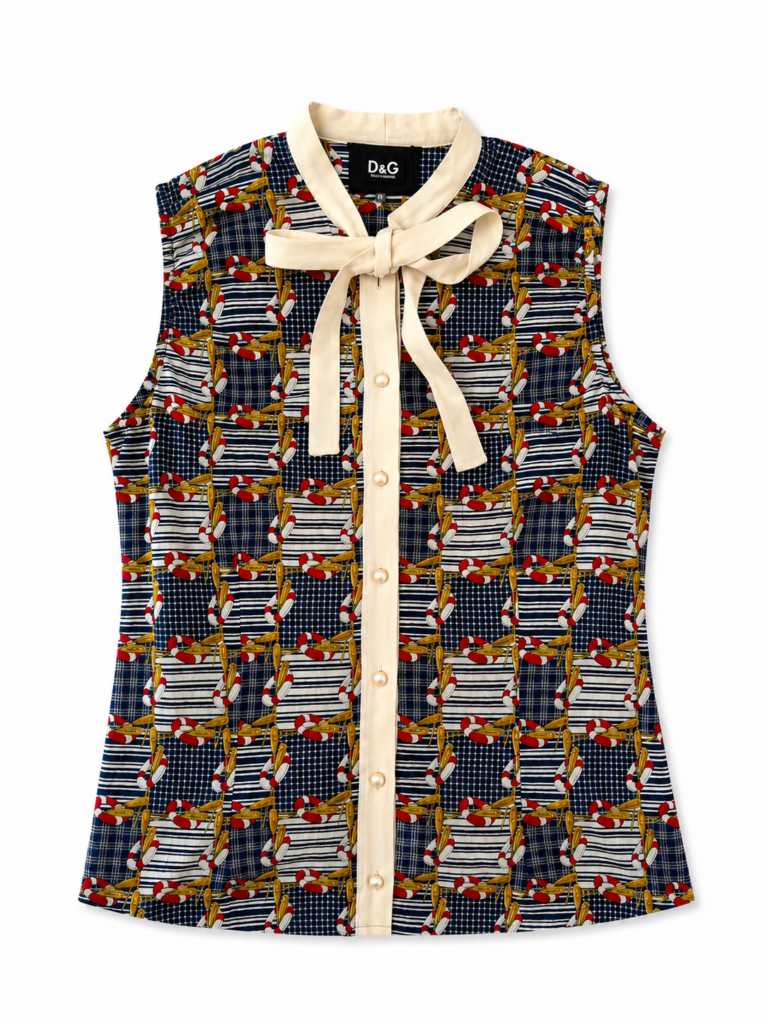 Canottiera Dolce & Gabbana Donna 46 IT – L Fantasia Multicolore Seta e Cotone Maglietta T-shirt