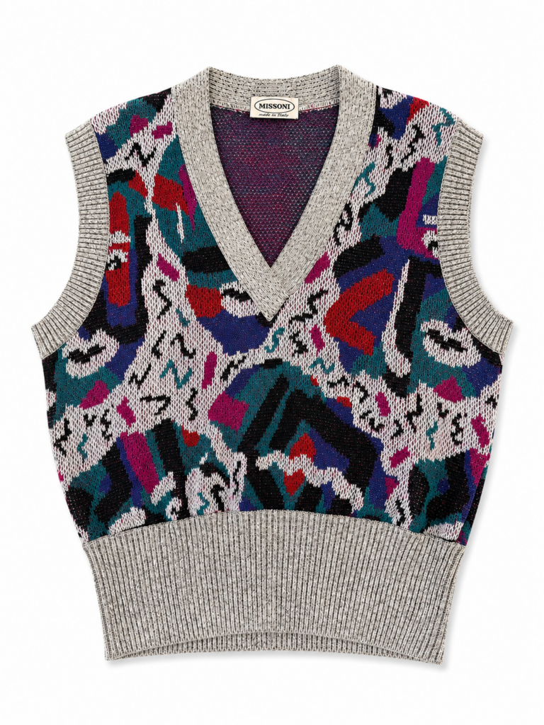 Gilet a maglia Missoni Donna M Fantasia Grigio Multicolore misto Lana Cotone Maglione pullover