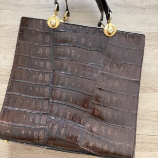 Borsa a mano pelle di Coccodrillo Marrone Made in Italy hardware in oro