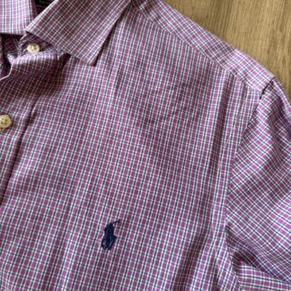 Camicia Polo Ralph Lauren Uomo S Comfort Quadri Blu Viola Bianco Cotone Manica lunga