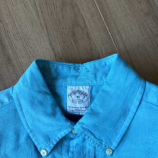 Camicia Brooks Brothers Uomo M slim azzurro turchese Lino manica lunga