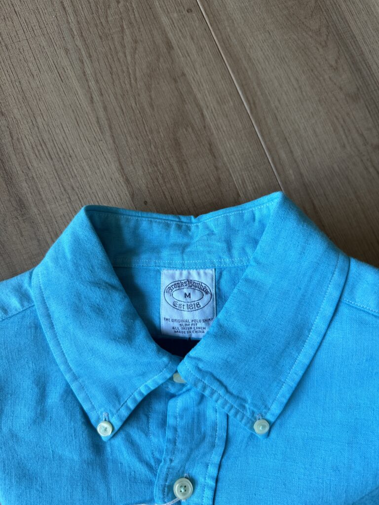 Camicia Brooks Brothers Uomo M slim azzurro turchese Lino manica lunga