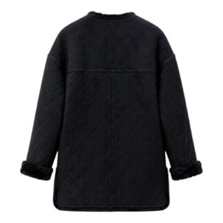 Montone Shearling Chanel Boutique Pelle trapuntato matelassé nero Bottoni dorati Rue Cambon Paris 1988 Karl Lagerfeld cappotto giubbotto pelliccia