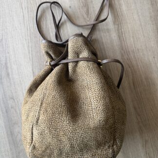 Borsa a spalla Borbonese Bisaccia con tracolla Beige Marrone Pelle di tapiro monogram Logo