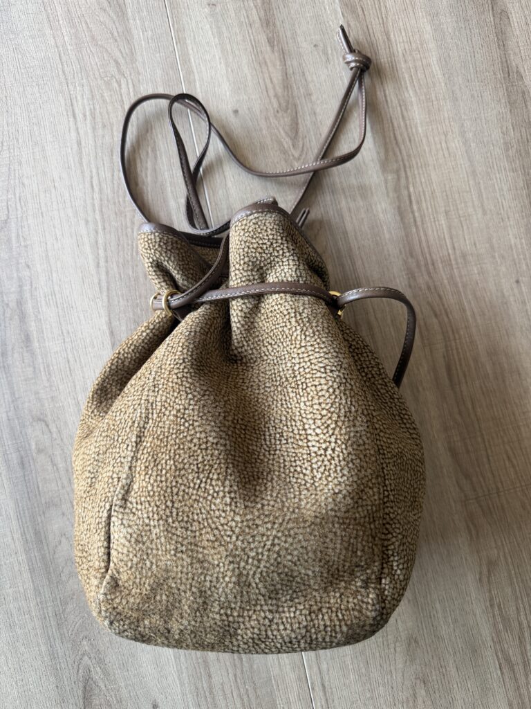 Borsa a spalla Borbonese Bisaccia con tracolla Beige Marrone Pelle di tapiro monogram Logo