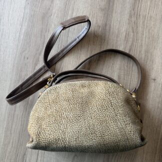 Borsa a spalle Borbonese Sexy Bag Small con tracolla Beige Marrone Pelle di tapiro monogram Logo a mano
