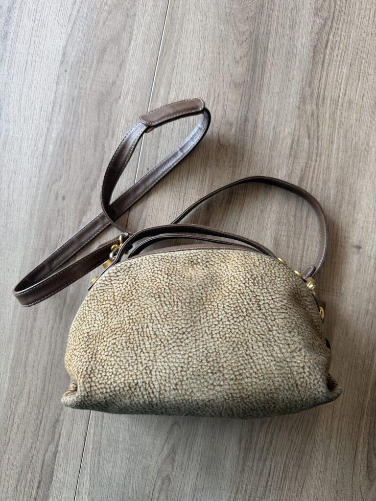 Borsa a spalle Borbonese Sexy Bag Small con tracolla Beige Marrone Pelle di tapiro monogram Logo a mano