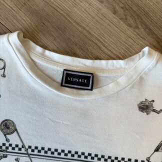 T-shirt Versace prima linea Donna M Bianco crema con stampa medusa Cotone manica lunga Maglietta