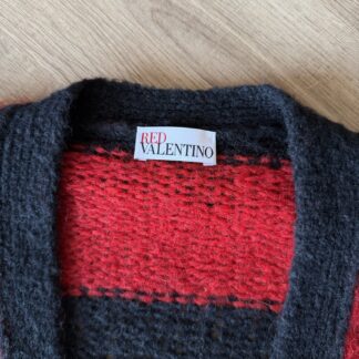 Maglione Cardigan Red Valentino Garavani Donna 44 IT – M righe Rosso Nero misto Lana e Alpaca pullover