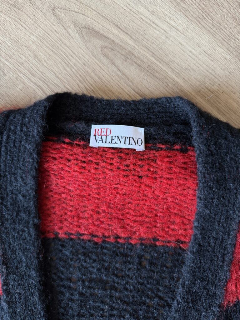 Maglione Cardigan Red Valentino Garavani Donna 44 IT – M righe Rosso Nero misto Lana e Alpaca pullover